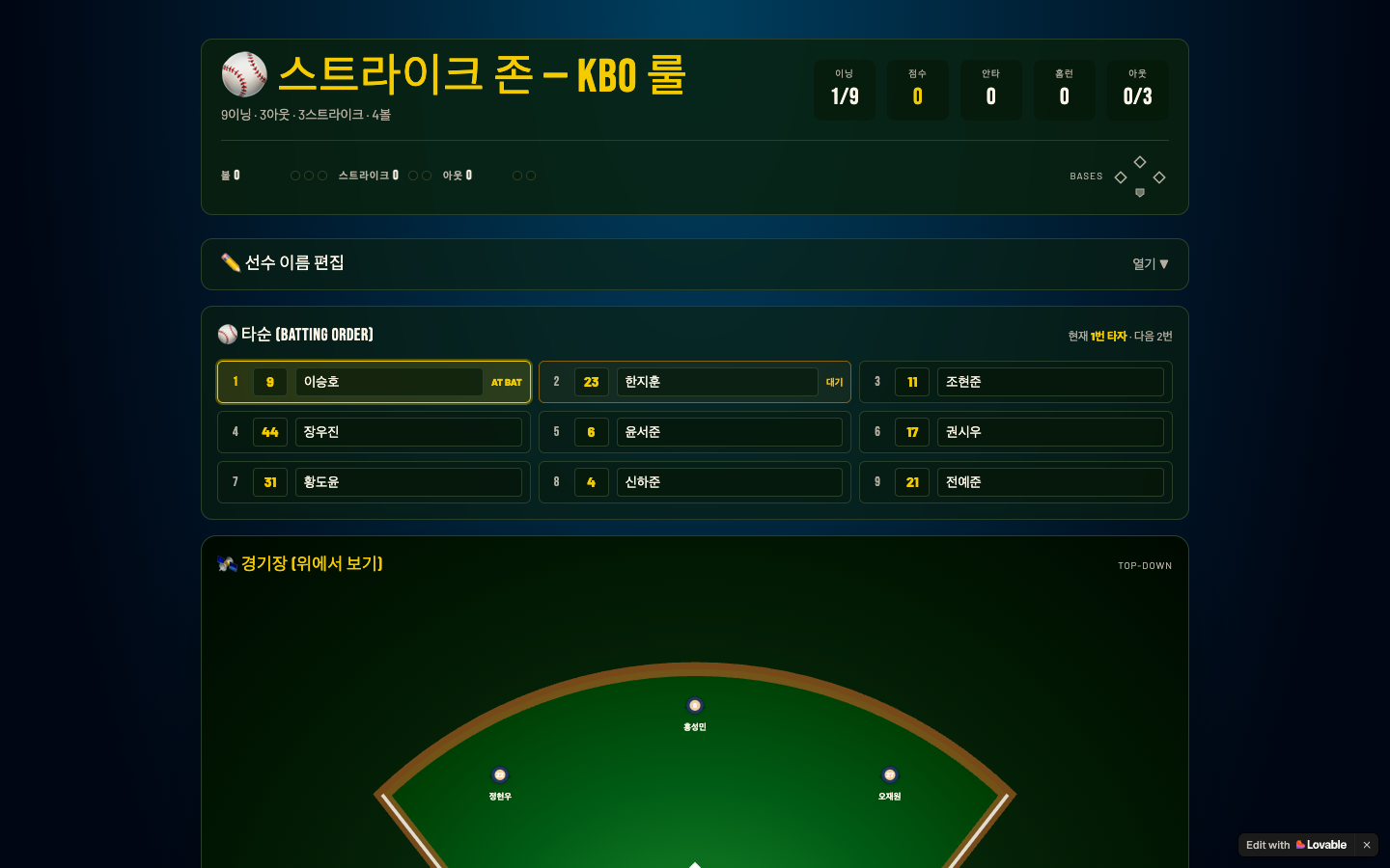 스트라이크 존 project screen